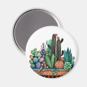 Waterverf cactus tuin in potten magneet (Voorkant / Achterkant)