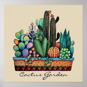 Waterverf cactus tuin in potten poster