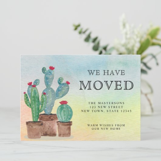 Waterverf cactus We hebben verplaatst Aankondiging (Staand voorkant)