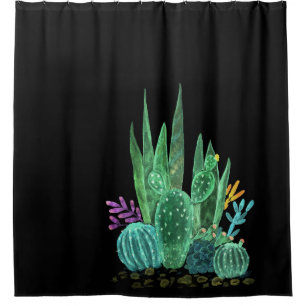 Waterverf, cactus werpen kussen douchegordijn