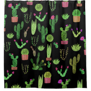 Waterverf Cactussen Plant Naadloze Achtergrond Douchegordijn