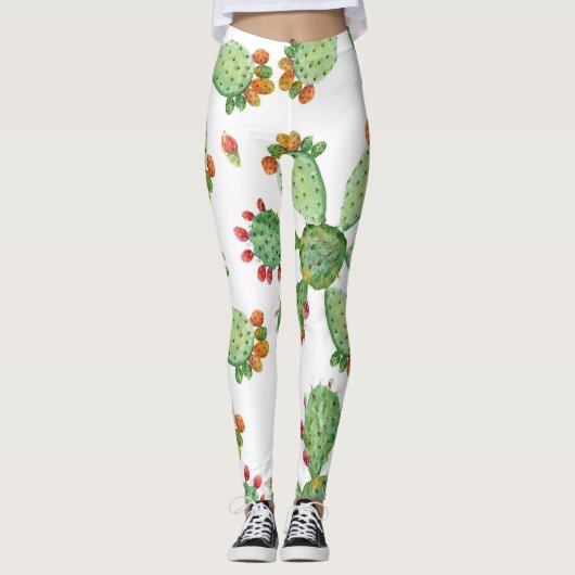 Waterverf Cactussen: Tropisch tuinpatroon. Leggings (Voorkant)