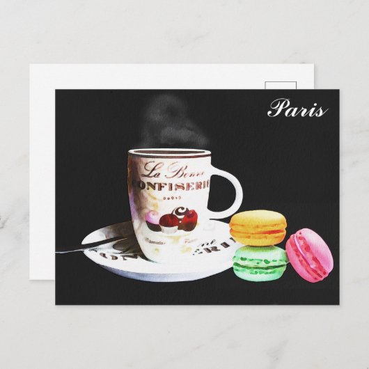 Waterverf Cafe Coffee Macarons Parijs Frankrijk Briefkaart (Voorkant / Achterkant)