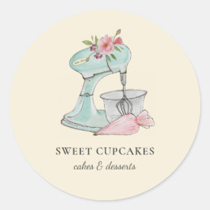 Waterverf Cake mixer Bakery peach Ronde Sticker