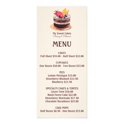Waterverf cake patisserie cupcake dessert MENU (Voorkant)
