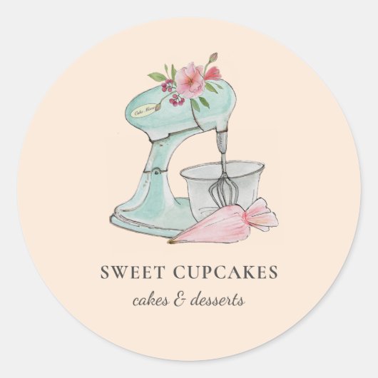 Waterverf Cakemixer Bakery Classic Round Sticker (Voorkant)