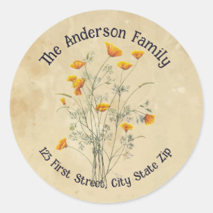Waterverf California Poppy Wildflower Garden Art Ronde Sticker
