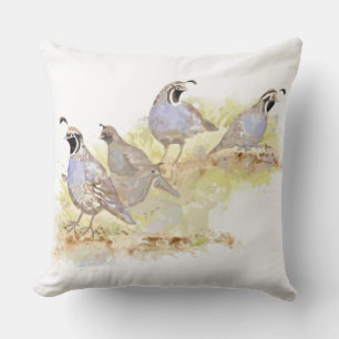 Waterverf California Quail Bird Wildlife Art Buitenkussen
