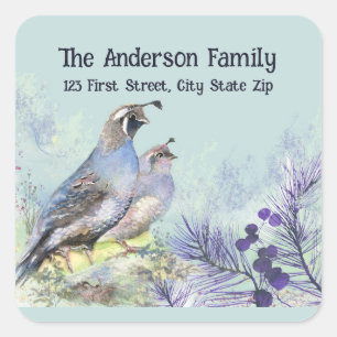 Waterverf California Quail Wildlife Bird Natuur Vierkante Sticker