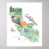 Waterverf California State Art Kaart Poster (Voorkant)