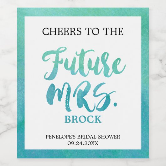 Waterverf Calligrafie Future Mrs Vrijgezellenfeest Wijn Etiket (Enkel label)