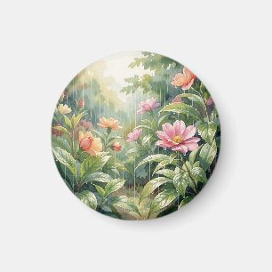 Waterverf Camellia Bloemen in een Regenachtige Tui Magneet
