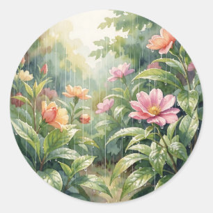 Waterverf Camellia Bloemen in een Regenachtige Tui Ronde Sticker