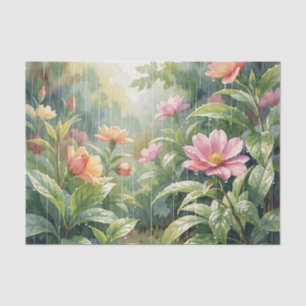 Waterverf Camellia Bloemen in een Regenachtige Tui Tissuepapier