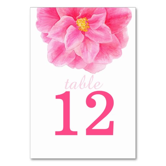 Waterverf camellia roze trouwtafel nummers kaart (Achterkant)