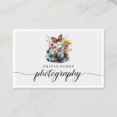 Waterverf  camera & bloemen fotografie visitekaartje (Voorkant)