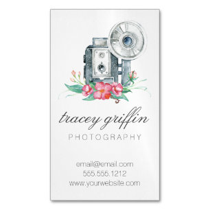 Waterverf camera en bloemen Magnetisch Visitekaartje