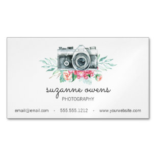  Waterverf Camera en Flowers Magnet Magnetisch Visitekaartje