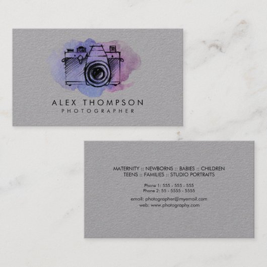 Waterverf camera fotograaf Visitekaartjes (Voorkant / Achterkant)