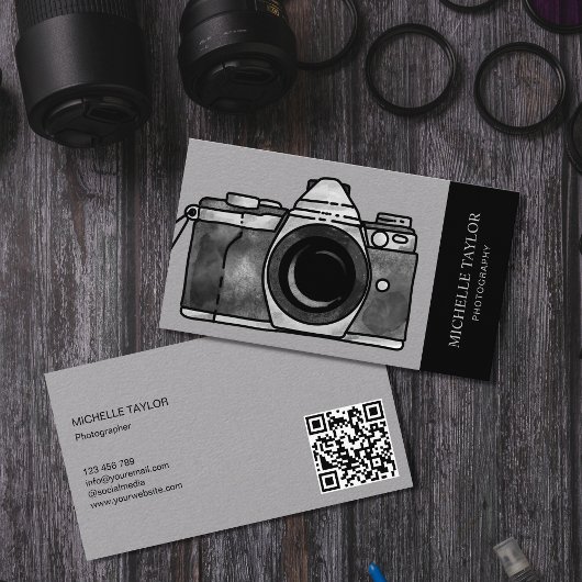 Waterverf Camera Fotografie Professionele QR-code Visitekaartje