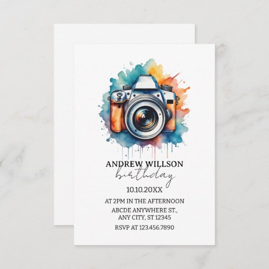 waterverf camerafotograaf VERJAARDAG Kaart (Voorkant / Achterkant)