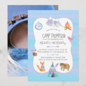 Waterverf Camping Birthday Party Photo Invitation Kaart (Voorkant / Achterkant)