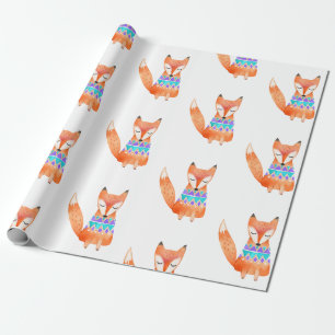 Waterverf Camping Fox Birthday Party Cadeaupapier