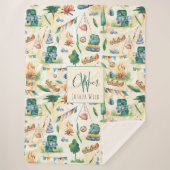 Waterverf Camping Illustrated Pattern Monogram Sherpa Deken (Voorkant)