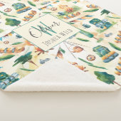 Waterverf Camping Illustrated Pattern Monogram Sherpa Deken (3/4)