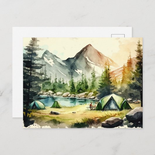 Waterverf Camping Natuur Landschap Briefkaart (Voorkant / Achterkant)