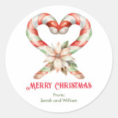 Waterverf Candy Cane Hart Ronde Sticker (Voorkant)