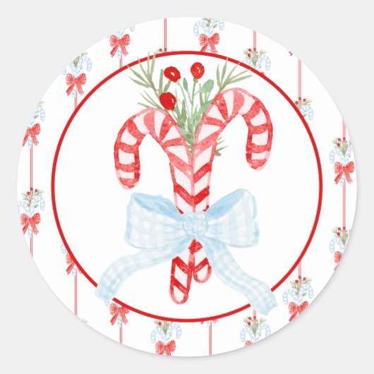 Waterverf Candy Cane Kerst sticker (Voorkant)