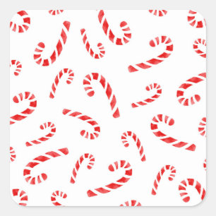 Waterverf Candy Cane Vierkante Sticker