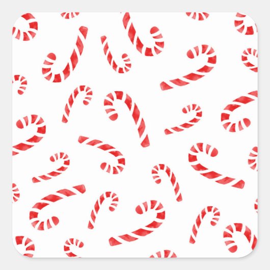 Waterverf Candy Cane Vierkante Sticker (Voorkant)