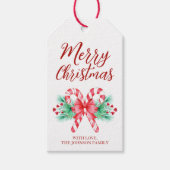 Waterverf Candy Canes en Red Bow Christmas Cadeaulabel (Voorkant)