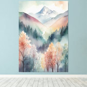 Waterverf canvas | Abstracte Bergen Bomen Muur (Insitu (Houten vloer))