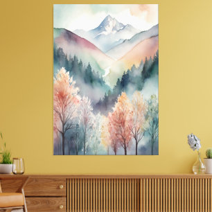Waterverf canvas Abstracte Bergen Bomen Muur Afdruk
