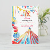 Waterverf Carnaval Circus 1e Verjaardagsuitnodigin Kaart (Staand voorkant)