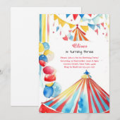 Waterverf Carnaval Circus 1e Verjaardagsuitnodigin Kaart (Voorkant / Achterkant)