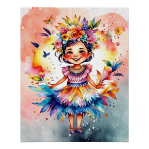 Waterverf carnaval seizoen meisje perfect poster