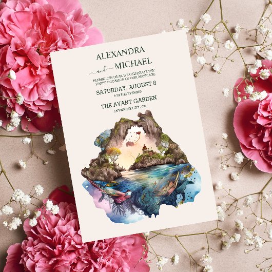 Waterverf Carraiboon Destination Wedding Invitati Kaart