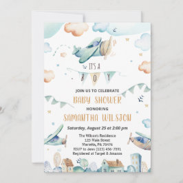 Waterverf Cartoon Vliegtuigen Baby shower Kaart
