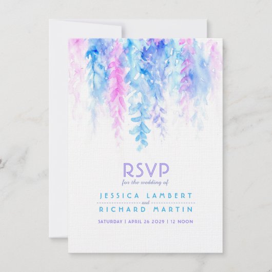 Waterverf cascaderend blauw paarse bruiloft RSVP Kaart (Voorkant)