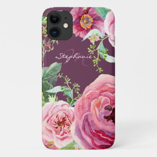   Waterverf Cassis Pink Peony Floral iPhone 11 Hoesje
