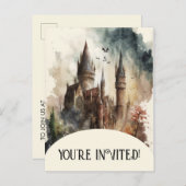 Waterverf Castle Artwork Birthday Uitnodiging (Voorkant / Achterkant)