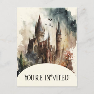 Waterverf Castle Artwork Birthday Uitnodiging Briefkaart