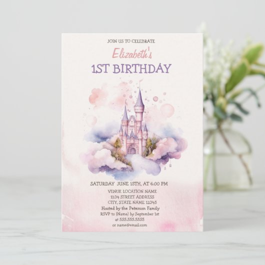 Waterverf Castle Clouds Sprookje Verjaardag Kaart (Staand voorkant)