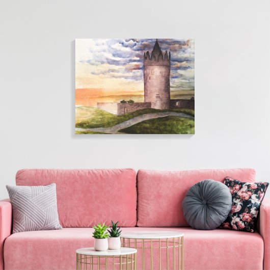 Waterverf Castle, Doolin, Co. Clare Canvas Afdruk (Insitu (Woonkamer))