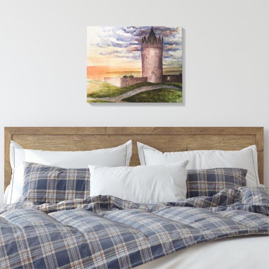 Waterverf Castle, Doolin, Co. Clare Canvas Afdruk (Insitu (Slaapkamer))