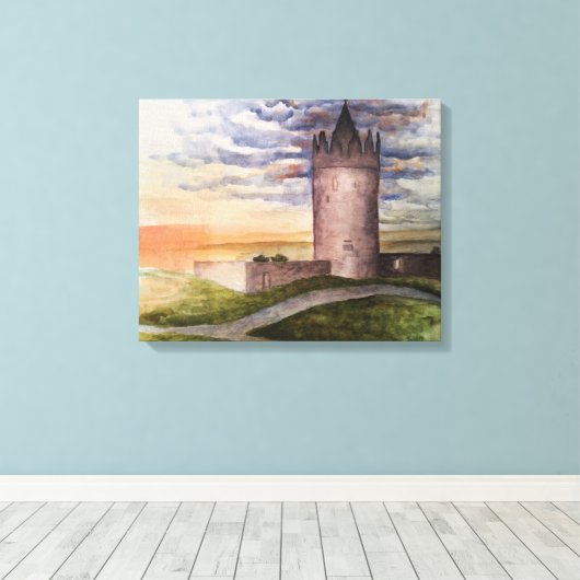 Waterverf Castle, Doolin, Co. Clare Canvas Afdruk (Insitu (Houten vloer))